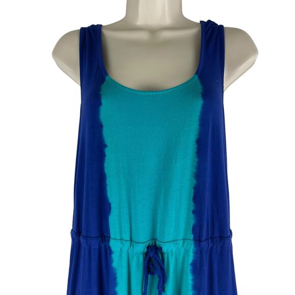 Calvin Klein Tie Dye Scoop Neck Midi Dress Waist Tie Blue Green Size 4 - Picture 2 of 7